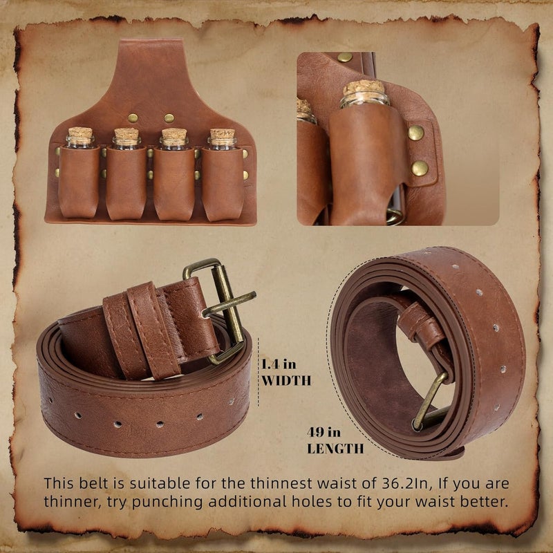 bcehyaa Store Renaissance Belt Pouch Medieval Viking Pirate Leather Bag Potion Bottle Set Skirt Hike Halloween Cosplay Costume Accessorie (Brown-Bottle, Belt Pouch) - Image 5